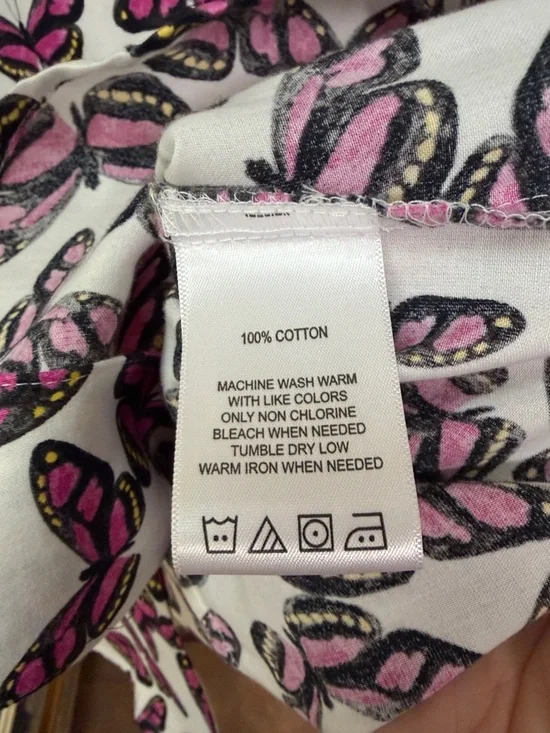 Foxcroft Wrinkle Free vibrant pink butterfly print on a white background - Picture 4 of 5